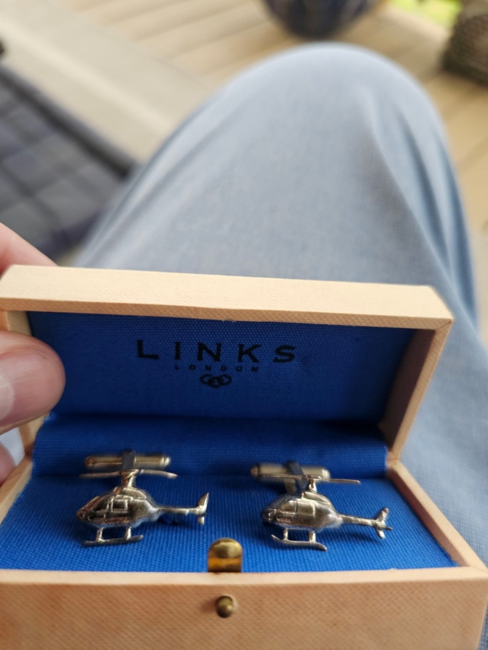 Link Silver Helicopter Cufflinks with Blue Lining